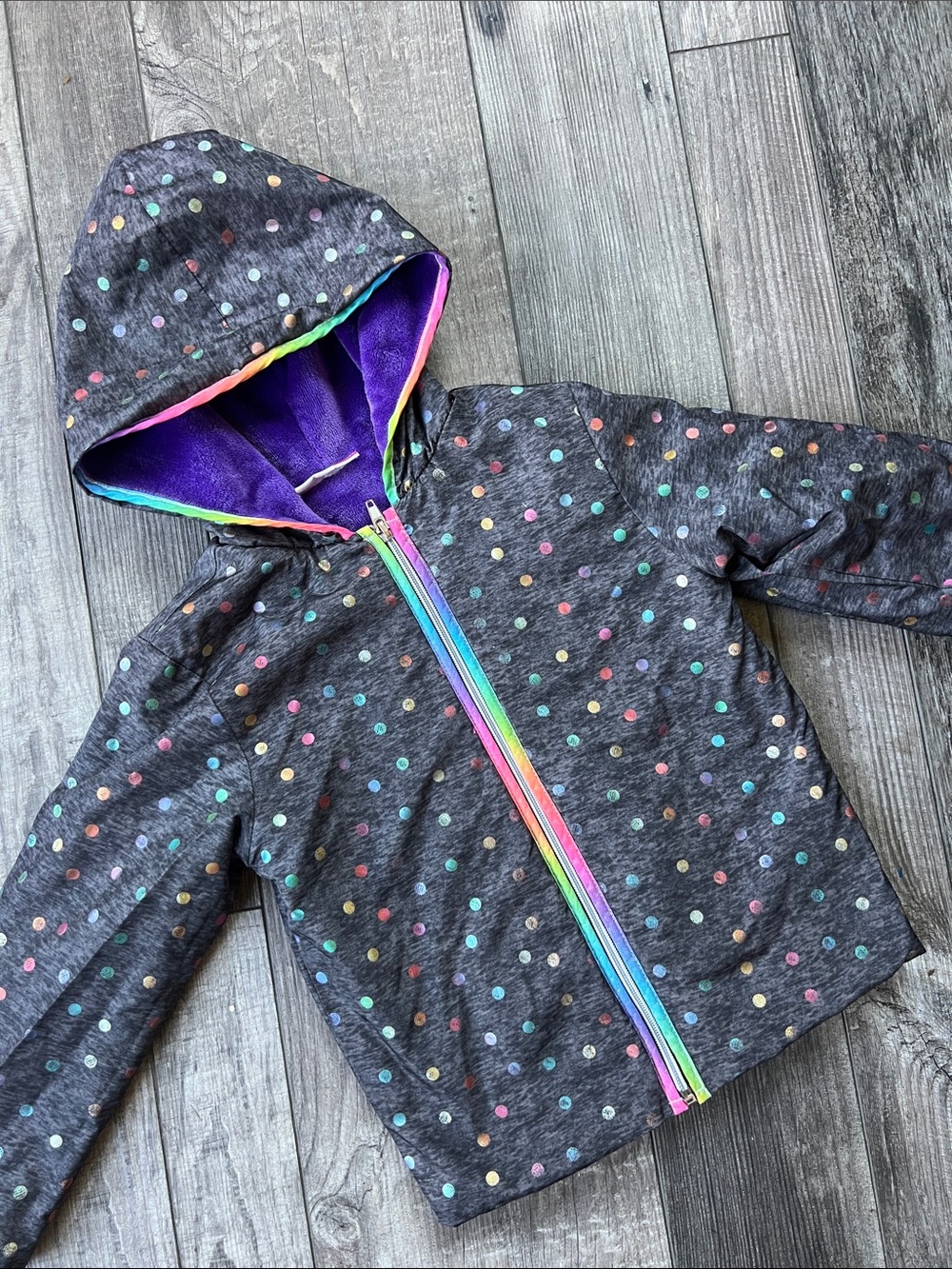 Penelope Mack Girls' Hooded Jacket rainbow 🌈 polka dots
